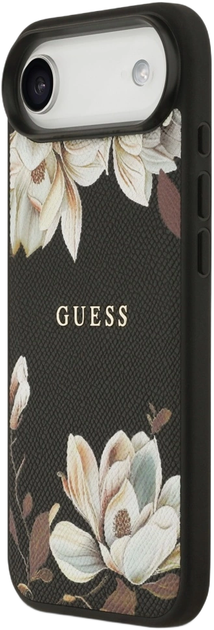 Панель Guess Grained Flowers Classic Logo MagSafe для Apple iPhone 17 Air Black (GUHMP17MPGNMPLMK) - зображення 2