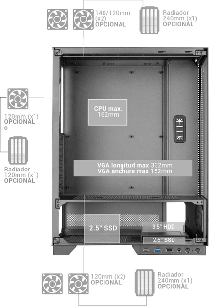 Obudowa Tacens Mars MC-PULSAR Black (TACMARS-MCPULSAR) - obraz 3