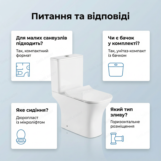 Унитаз-компакт двойной слив для маленького санузла туалета напольный гостевой 65x34x77см компактный белый - изображение 4