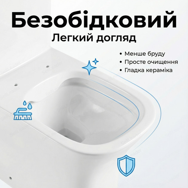 Унитаз-компакт двойной слив для маленького санузла туалета напольный гостевой 65x34x77см компактный белый - изображение 6