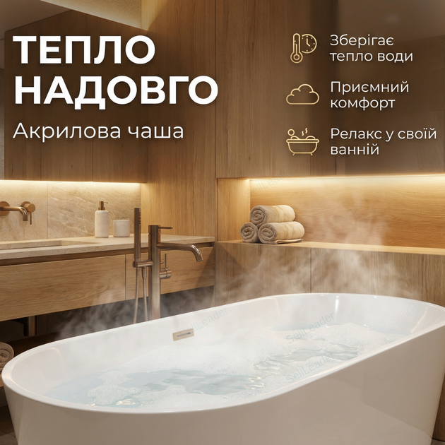 Акриловая ванна Insana Efes 105x70 см пристенная купель глубина 30 см для квартиры дома отеля хостела без ног - изображение 6