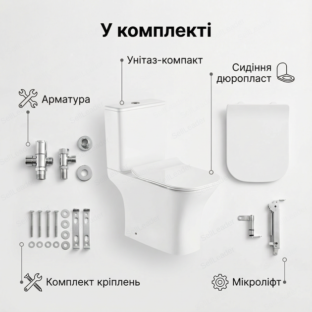 Унитаз-компакт двойной слив для маленького санузла туалета напольный гостевой 65x34x77см компактный белый - изображение 9
