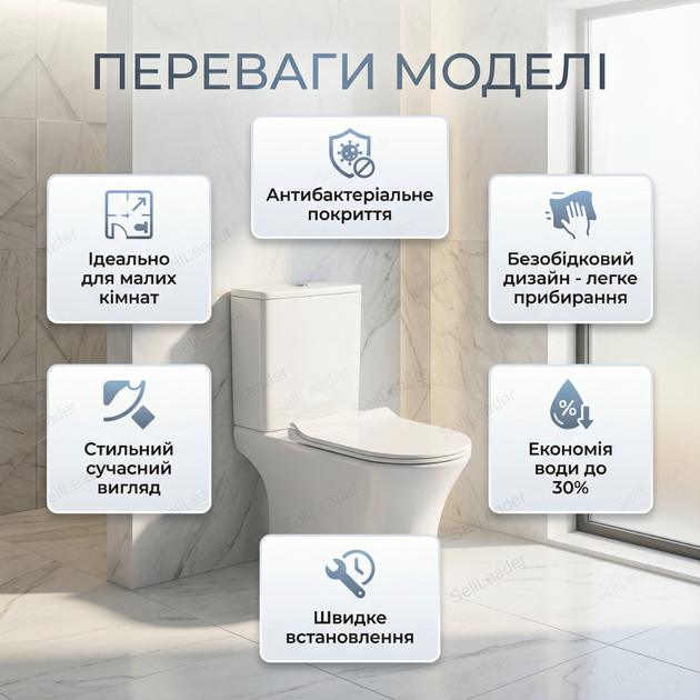 Унитаз компакт Insana Aton 65x34x77см горизонтальный бытовой напольный двойной смыв с бачком сиденьем - изображение 2
