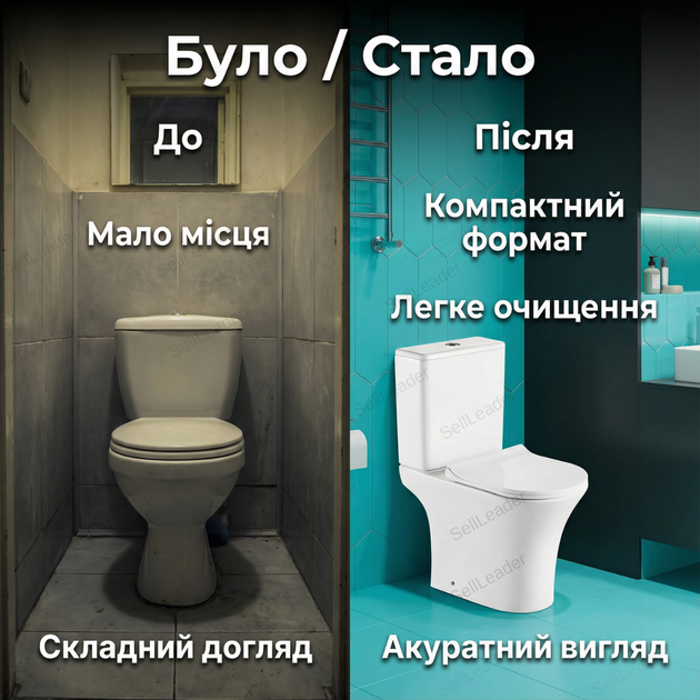 Унитаз компакт Insana Aton 65x34x77см горизонтальный бытовой напольный двойной смыв с бачком сиденьем - изображение 5