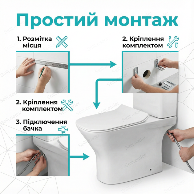 Унитаз компакт Insana Aton 65x34x77см горизонтальный бытовой напольный двойной смыв с бачком сиденьем - изображение 8