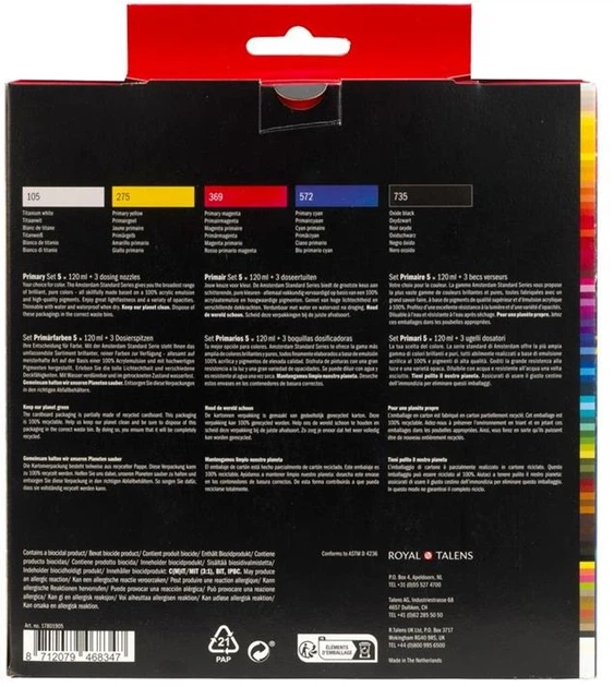 Zestaw farb akrylowych Amsterdam Standard Primary z dozownikami 5 kolorów x 120 ml (8712079468347) - obraz 4
