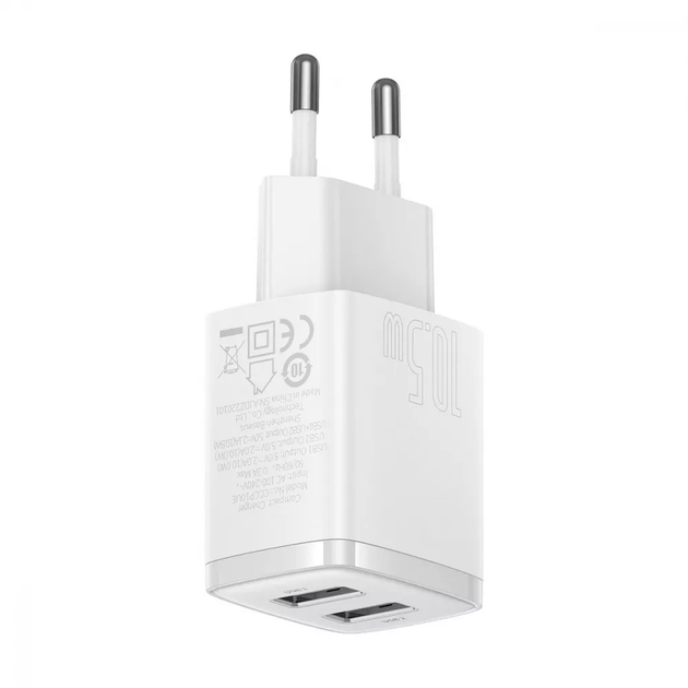 Мережевий зарядний пристрій Baseus Compact 10.5W 2 USB Білий (CCXJ010202) - зображення 3