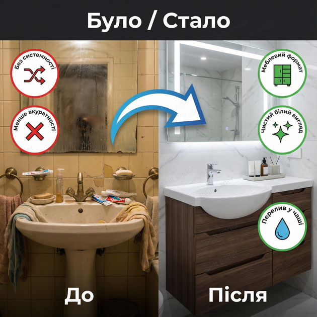 Умивальник Colombo Солас 56,5х44,5х20см під тумбу раковина кераміка з переливом чаша біла для ванної кімнати - зображення 4