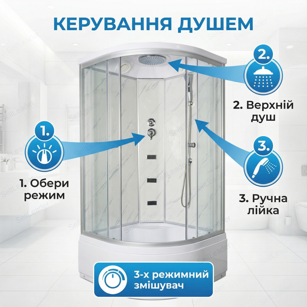 Гидромассажный бокс 90x90x215см для ванны душевой бокс квадратный компактный гидробокс стеклянный Белый оникс - изображение 8