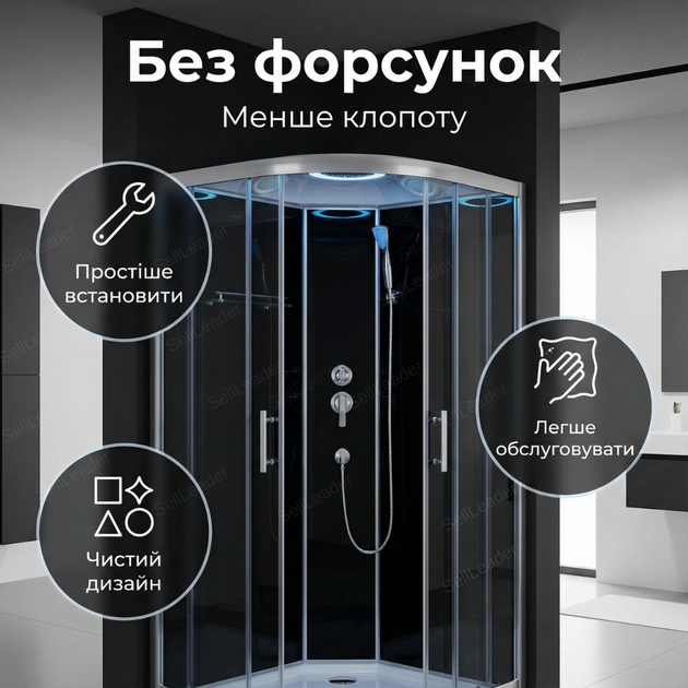 Душевой бокс Vivia Venta 90х90х220см квадратный акриловый поддон для малой ванны уголок закаленное стекло - изображение 6