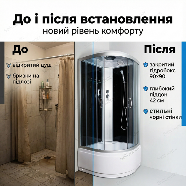 Гидробокс Vivia 90x90см угловой душевой бокс глубокий поддон 42см душевая кабина тропический душ гидромассаж - изображение 5