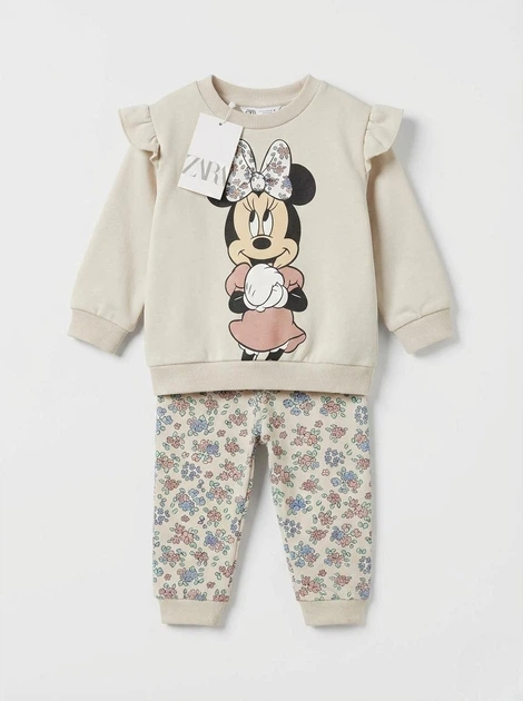 Костюм утепленный для девочки Zara Disney Minnie Mouse (свитшот и брюки) 104-110 см Бежевый - Фото 2 Костюм утепленный для девочки Zara Disney Minnie Mouse (свитшот и брюки) 104-110 см Бежевый - изображение 2
