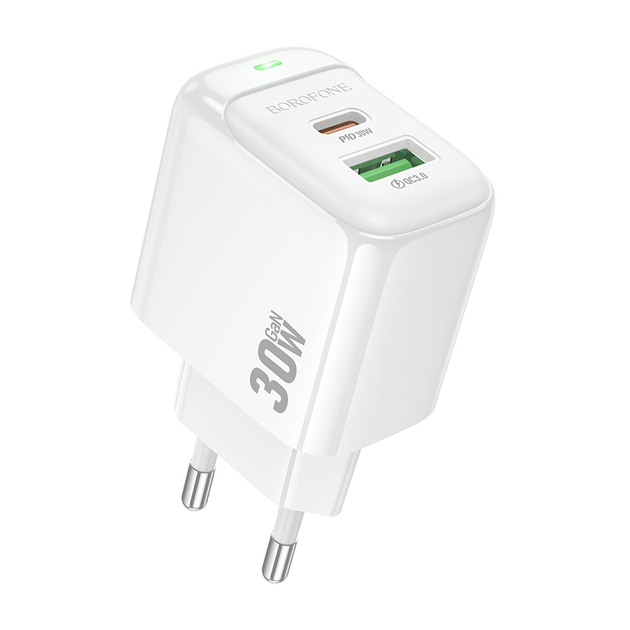 Мережевий зарядний пристрій BOROFONE BAS45A Potential PD30W+QC3.0 charger(EU) White - зображення 2