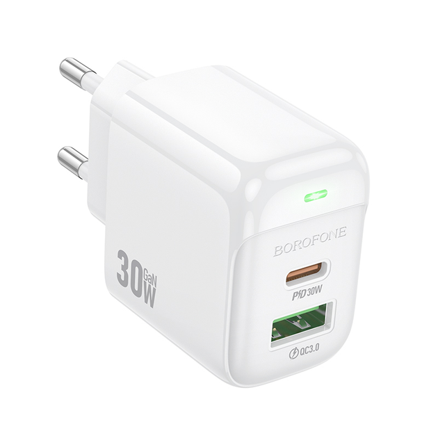 Мережевий зарядний пристрій BOROFONE BAS45A Potential PD30W+QC3.0 charger(EU) White - зображення 3