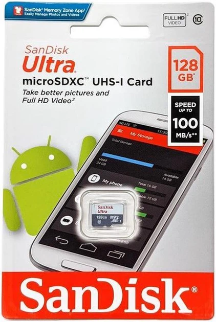 Карта пам'яті SanDisk MicroSDXC 128GB Ultra UHS-1 card only SDSQUNR-128G-GN6MN - Фото 4 Карта пам'яті SanDisk MicroSDXC 128GB Ultra UHS-1 card only SDSQUNR-128G-GN6MN - зображення 4