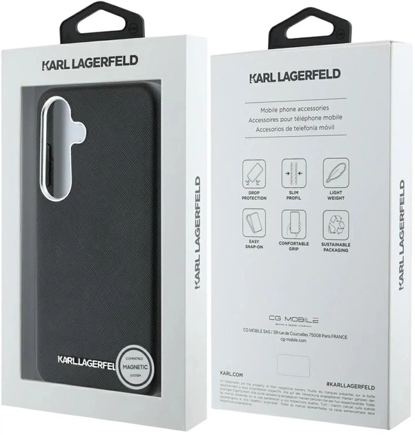 Панель Karl Lagerfeld Saffiano Full Wrapped Elongated Metal Logo MagSafe для Samsung Galaxy S25 Black (3666339450236) - зображення 8