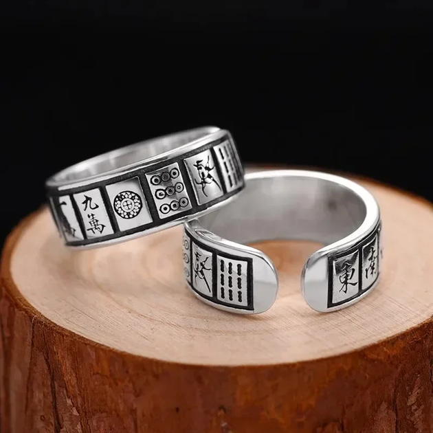 Кільце Mahjong Маджонг з японськими символами ієрогліфами перстень в японському стилі срібний колір - зображення 6