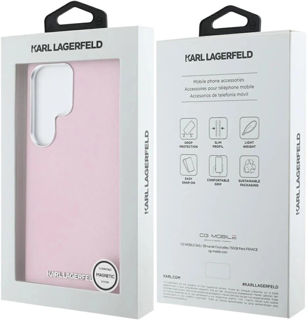Панель Karl Lagerfeld Saffiano Full Wrapped Elongated Metal Logo MagSafe для Samsung Galaxy S25 Ultra Pink (3666339450281) - зображення 8