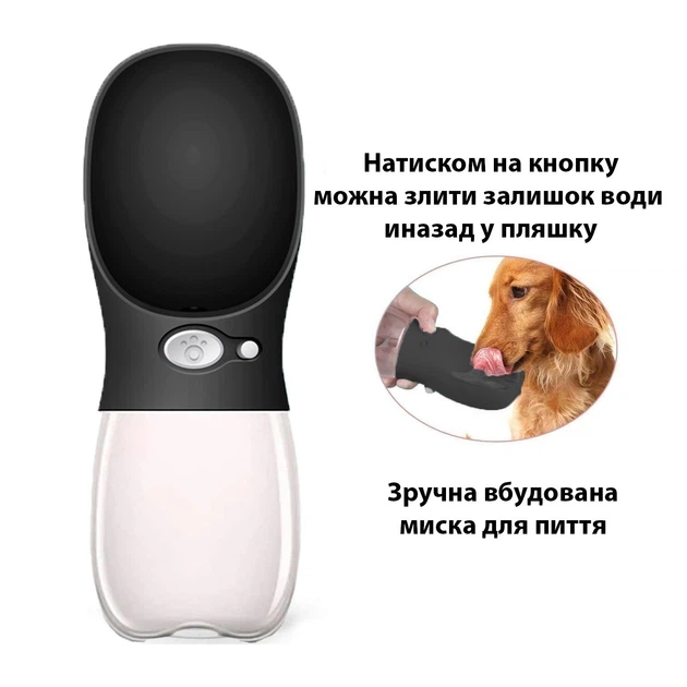 Дорожная бутылка для животных, портативная поилка для собак и кошек 350мл Черная - Фото 2 Дорожная бутылка для животных, портативная поилка для собак и кошек 350мл Черная - изображение 2