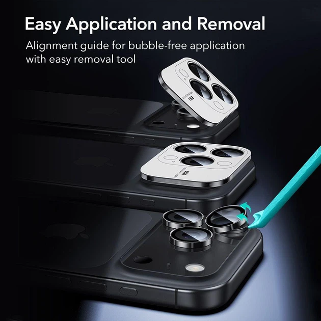 Защитное стекло ESR для камеры iPhone 17 Max/Pro/ 16 Max/Pro/ 15 Max/Pro 14 Max/Pro, ARMORITE (1шт) Black (287583) - изображение 4