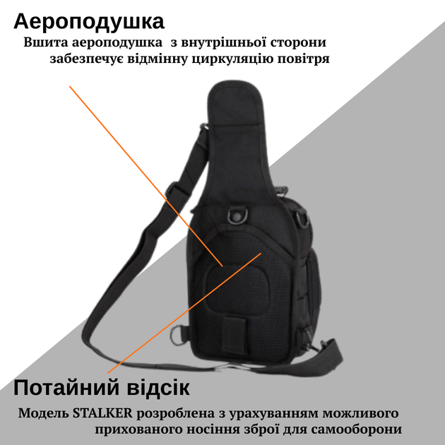 Тактическая сумка усиленная мужская рюкзак слинг через плечо с системой MOLLE из кордуры черная (DM54857) - изображение 2