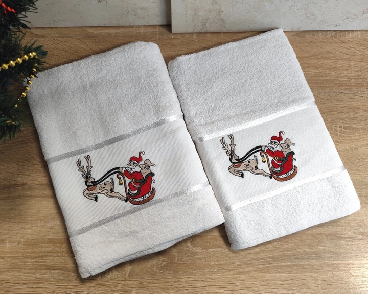 Набор новогодних полотенец Gulcan 50x90+70х140 Merry Christmas Sled White - изображение 2