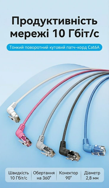 Патч-корд Vention CAT6A UTP RJ45 10 Гбит/с поворотный 360° тонкий 2.8 мм 12 м Черный (IBOBM) - Фото 2 Патч-корд Vention CAT6A UTP RJ45 10 Гбит/с поворотный 360° тонкий 2.8 мм 12 м Черный (IBOBM) - изображение 2
