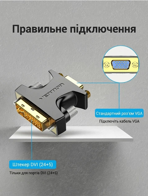 Адаптер Vention DVI-I (24+5) - VGA 1080P 60Hz двунаправленный Черный (ECFB0) - изображение 4