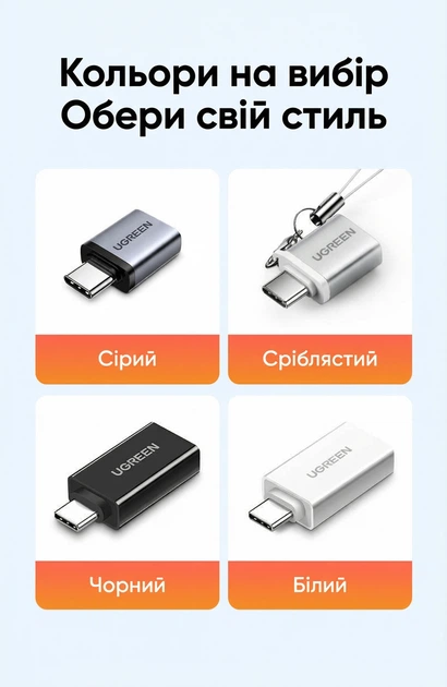 Переходник Ugreen US270 USB-C - USB 3.0 OTG 5 Гбит/с с ремешком Серебристо-белый (50284) - изображение 11
