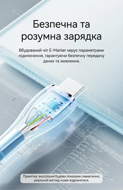 Кабель Vention USB-C - USB-C PD 100W 5A рідкий силікон 1 м Світло-блакитний (TAWSF) - зображення 8