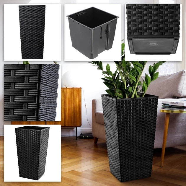 Donice na kwiaty z wkładem Kadax Pesaro K8055 19 cm + 25 cm + 30 cm Czarne - obraz 5