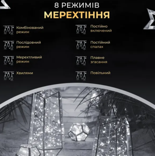 LED гирлянда Роса 500 LED 50 м с пультом, зеленый провод, цвет свечения белый - Фото 10 LED гирлянда Роса 500 LED 50 м с пультом, зеленый провод, цвет свечения белый - изображение 10