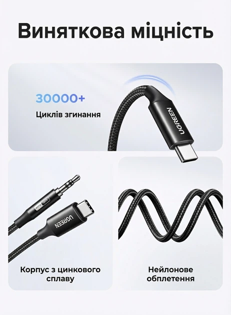 Аудіокабель Ugreen CM450 USB Type-C - AUX 3.5 мм Hi-Res DAC 32bit/384kHz 2 м Чорний (65101) - зображення 5