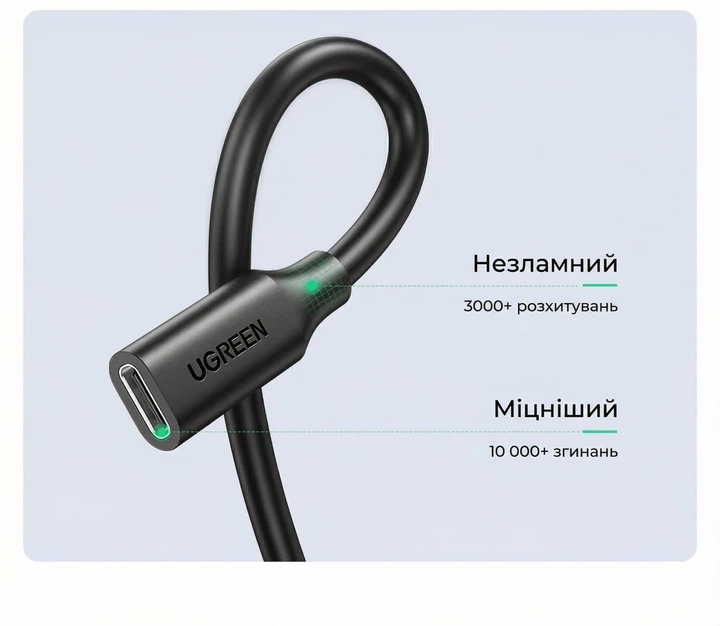 Подовжувач Ugreen US353 USB-C 3.2 Gen 2 PD 100W 10Gbps 4K 60Hz 0.5 м Чорний (40574) - зображення 3