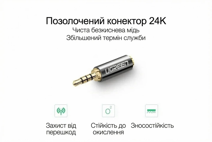 Аудіоперехідник Ugreen 3.5 мм - 2.5 мм TRRS Hi-Fi алюмінієвий Чорний (20502) - зображення 3