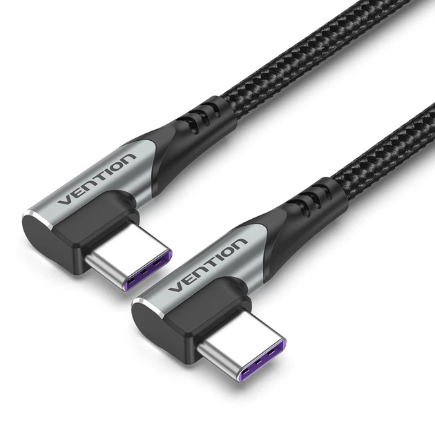 Кабель Vention USB-C to USB-C PD 100W 5A Угловой 90° 1 м Черный (TANHF) - Фото 1 Кабель Vention USB-C to USB-C PD 100W 5A Угловой 90° 1 м Черный (TANHF) - изображение 1