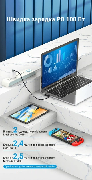 Кабель Vention USB-C to USB-C PD 100W 5A Угловой 90° 1 м Черный (TANHF) - Фото 5 Кабель Vention USB-C to USB-C PD 100W 5A Угловой 90° 1 м Черный (TANHF) - изображение 5