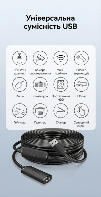 Активный удлинитель Vention USB 2.0 USB-A - USB-A 20 м с питанием USB-C Черный (CBKBQ) - изображение 8