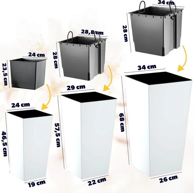 Квіткові горщики зі вставкою Kadax Masiera K8052 25 см + 30 см + 35 см Білі - зображення 2