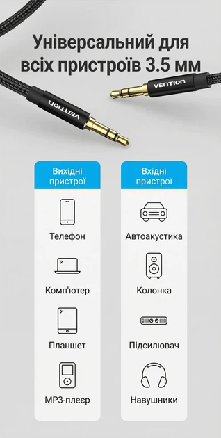 Аудиокабель Vention AUX 3.5 мм 0.5 м Hi-Fi, TRS, хлопковая оплетка Черный (BAWBD) - Фото 11 Аудиокабель Vention AUX 3.5 мм 0.5 м Hi-Fi, TRS, хлопковая оплетка Черный (BAWBD) - изображение 11