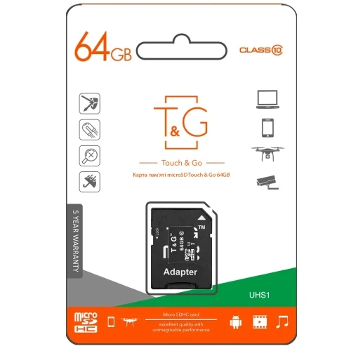 Карта памяти microSDXC, 64Gb, T&G, SD адаптер (TG-64GBSDCL10-01) - изображение 5