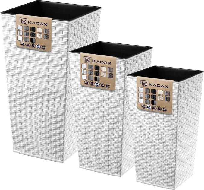 Donice na kwiaty z wkładem Kadax Pesaro K8057 25 cm + 30 cm + 35 cm Białe - obraz 3