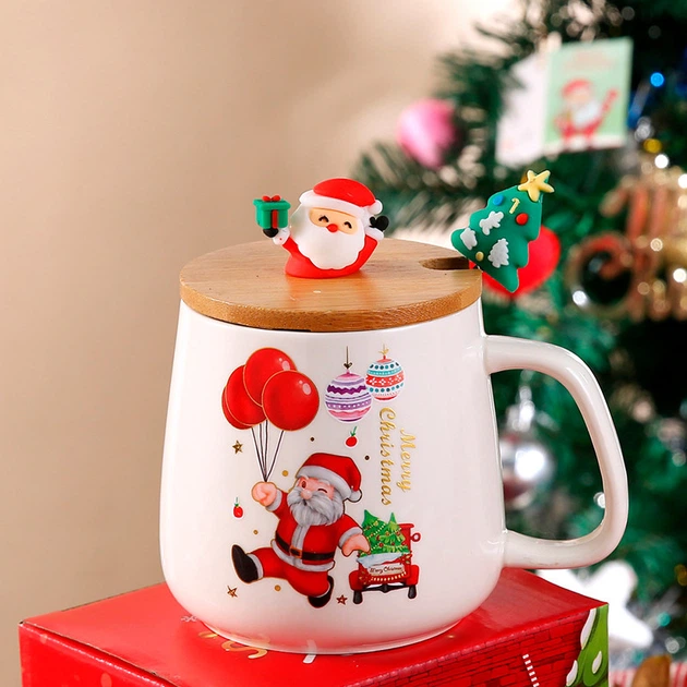 Новогодняя чашка "Merry Christmass" Санта JJX003 кружка с ложечкой подарочный набор - изображение 2