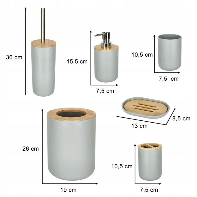 Zestaw akcesoriów łazienkowych KIK 6 elementów Szary (5903039748415) - obraz 2