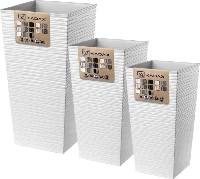 Donice na kwiaty z wkładem Kadax Tuluza K8061 25 cm + 30 cm + 35 cm Białe - obraz 3