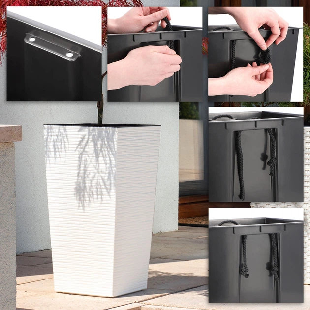 Donice na kwiaty z wkładem Kadax Tuluza K8061 25 cm + 30 cm + 35 cm Białe - obraz 7