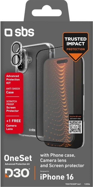 Комплект панель + скло SBS D3O Full Protection Kit для Apple iPhone 16 Transparent (TEKITD3OIP1661) - зображення 2