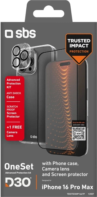 Комплект панель + скло SBS D3O Full Protection Kit для Apple iPhone 16 Pro Max Transparent (TEKITD3OIP1667) - зображення 2