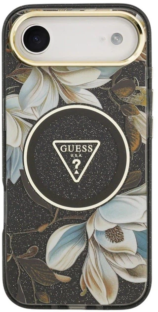 Etui Guess IML Glitter Flowers Triangle MagSafe do Apple iPhone Air Black (3666339524364) - obraz 2