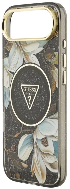 Etui Guess IML Glitter Flowers Triangle MagSafe do Apple iPhone Air Black (3666339524364) - obraz 4